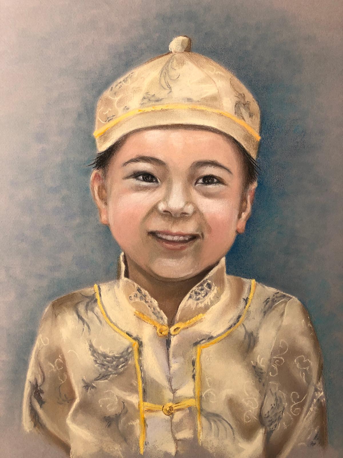 Chinese boy in traditional costume, by Barbara Schafer. Pastel. (Courtesy of Barbara Schafer)