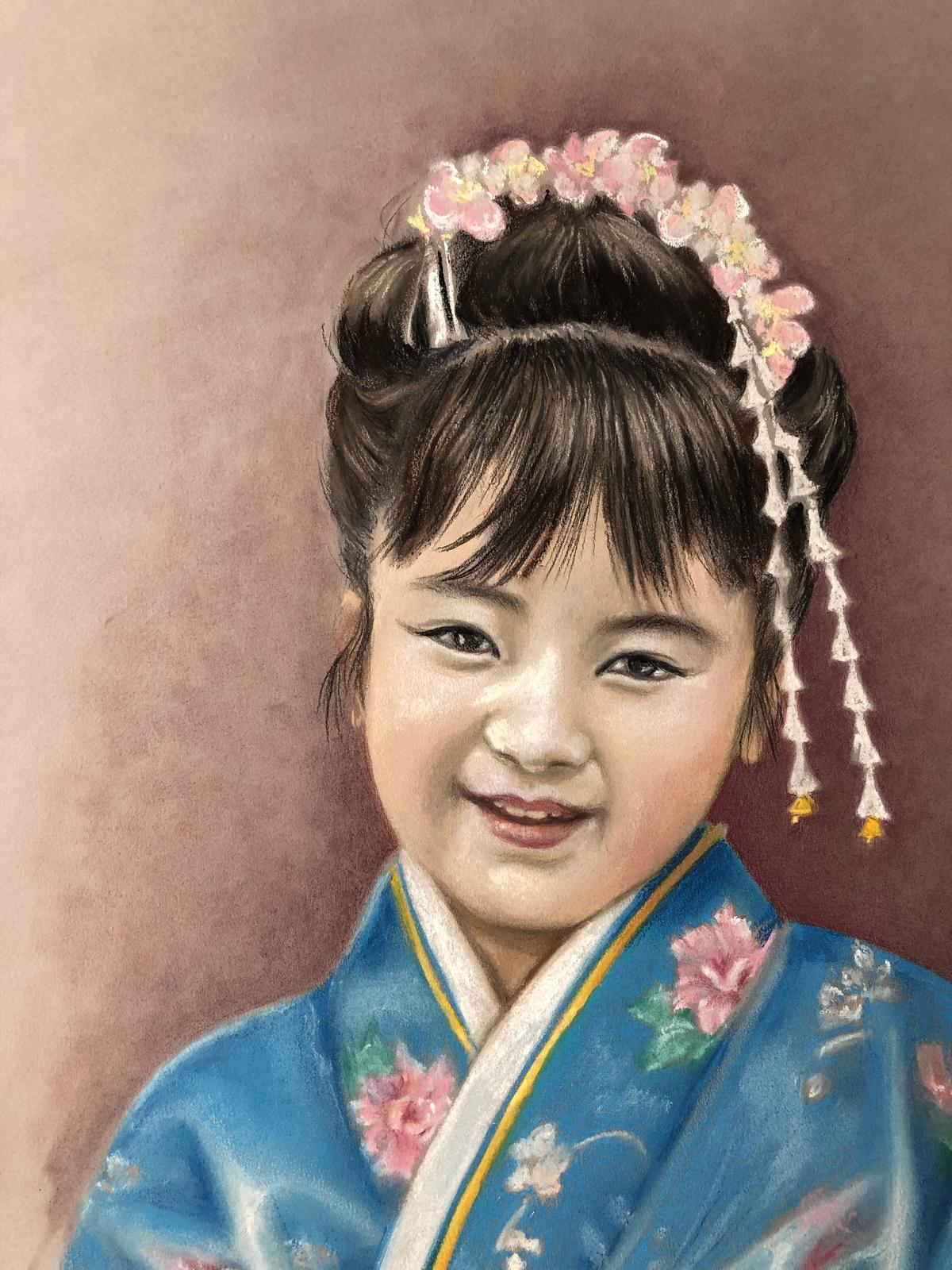 Japanese girl in traditional costume, by Barbara Schafer. Pastel. (Courtesy of Barbara Schafer)