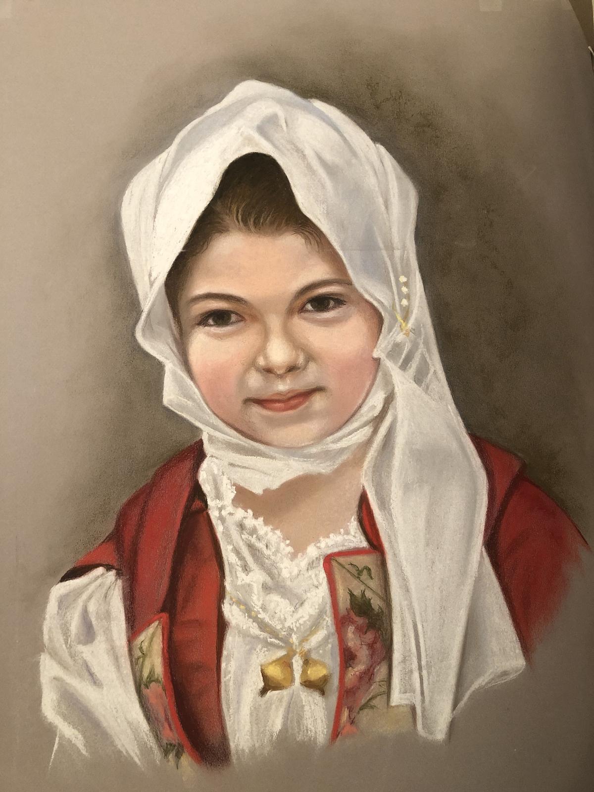 Southern European girl in traditional costume, by Barbara Schafer. Pastel. (Courtesy of Barbara Schafer)
