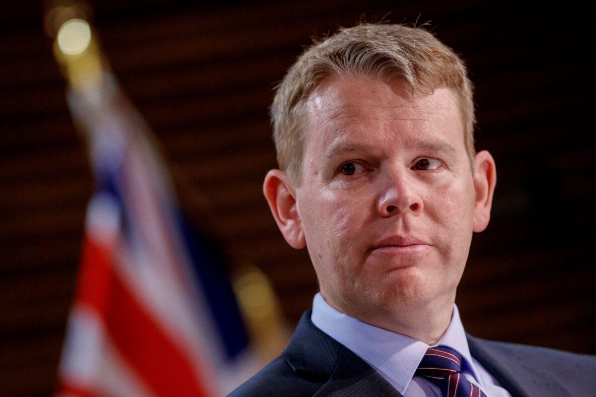 New Zealand COVID-19 Response Minister Chris Hipkins addresses a press conference at Parliament in Wellington, New Zealand on Oct. 11, 2021. (Robert Kitchin/Pool Photo via AP)