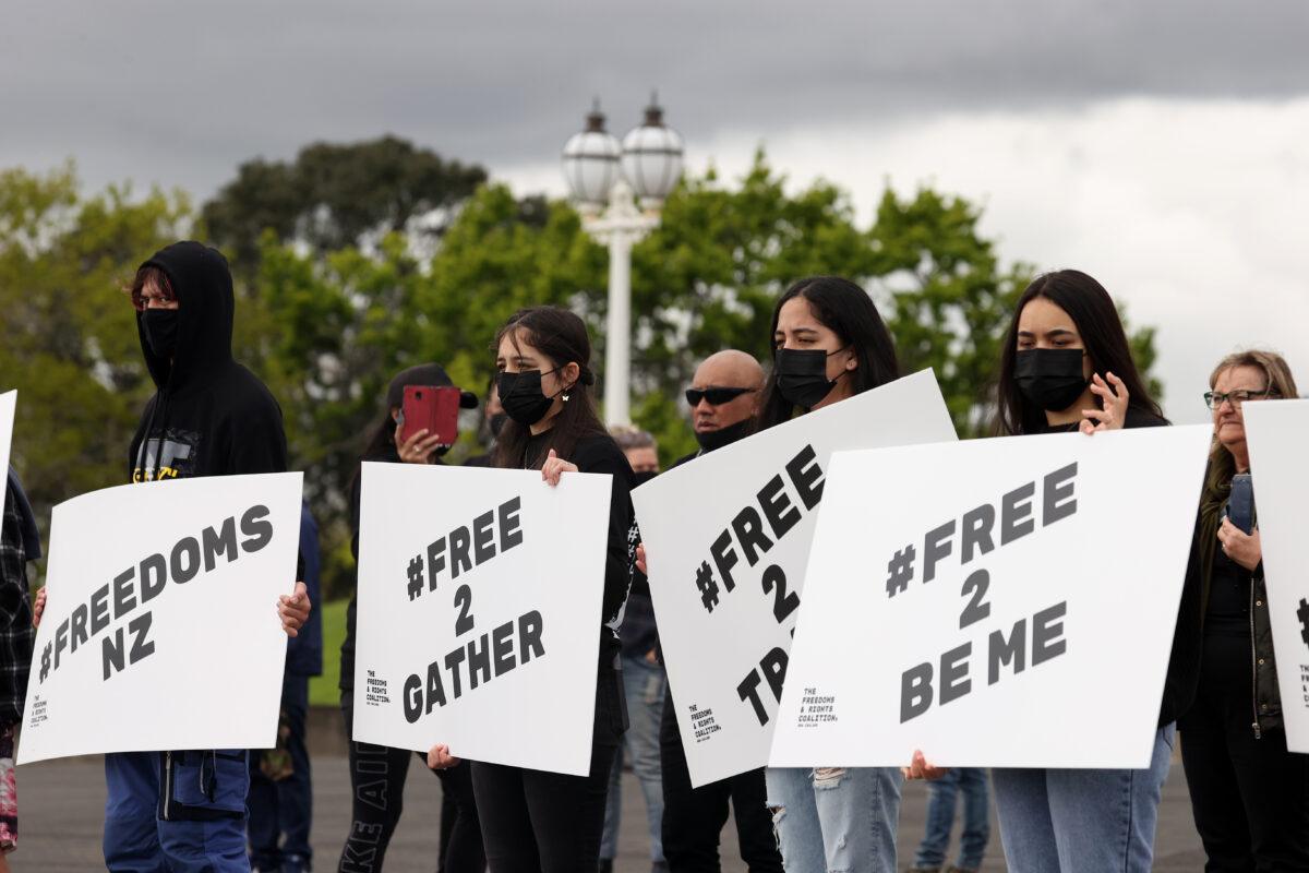 People attend an anti-lockdown protest at the Auckland Domain in Auckland, New Zealand, on Oct. 2, 2021. (Phil Walter/Getty Images)