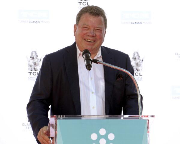Actor William Shatner speaks during a handprint and footprint ceremony honoring actor Christopher Plummer at the TCL Chinese Theatre in Los Angeles, on March 27, 2015. (Phil McCarten/Reuters)