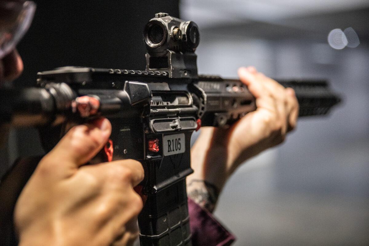 An AR-15 at FT3 tactical shooting range in Stanton, Calif., on May 3, 2021. (John Fredricks/The Epoch Times)