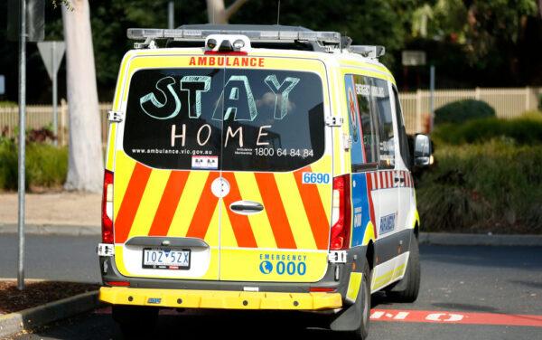An ambulance is seen outside of Melbourne Medical Centre at Monash Medical Centre in Melbourne, Australia, on April 17, 2020. (Darrian Traynor/Getty Images)