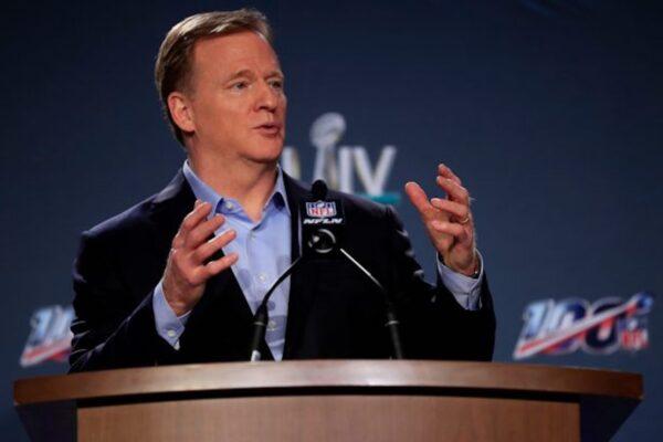 NFL Commissioner Roger Goodell speaks to the media during a press conference prior to Super Bowl LIV at the Hilton Miami Downtown in Miami on Jan. 29, 2020. (Cliff Hawkins/Getty Images)