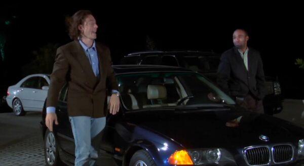 Big Mack (Christopher Showerman, L) and David (Gary Poux) arrive at the party in “Live Fast, Die Young.” (RiverRain Productions)
