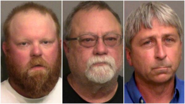 This combination of booking photos provided by the Glynn County, Ga., Detention Center, shows, from left, Travis McMichael, his father, Gregory McMichael, and William "Roddie" Bryan Jr.. (Glynn County Detention Center via AP, File)