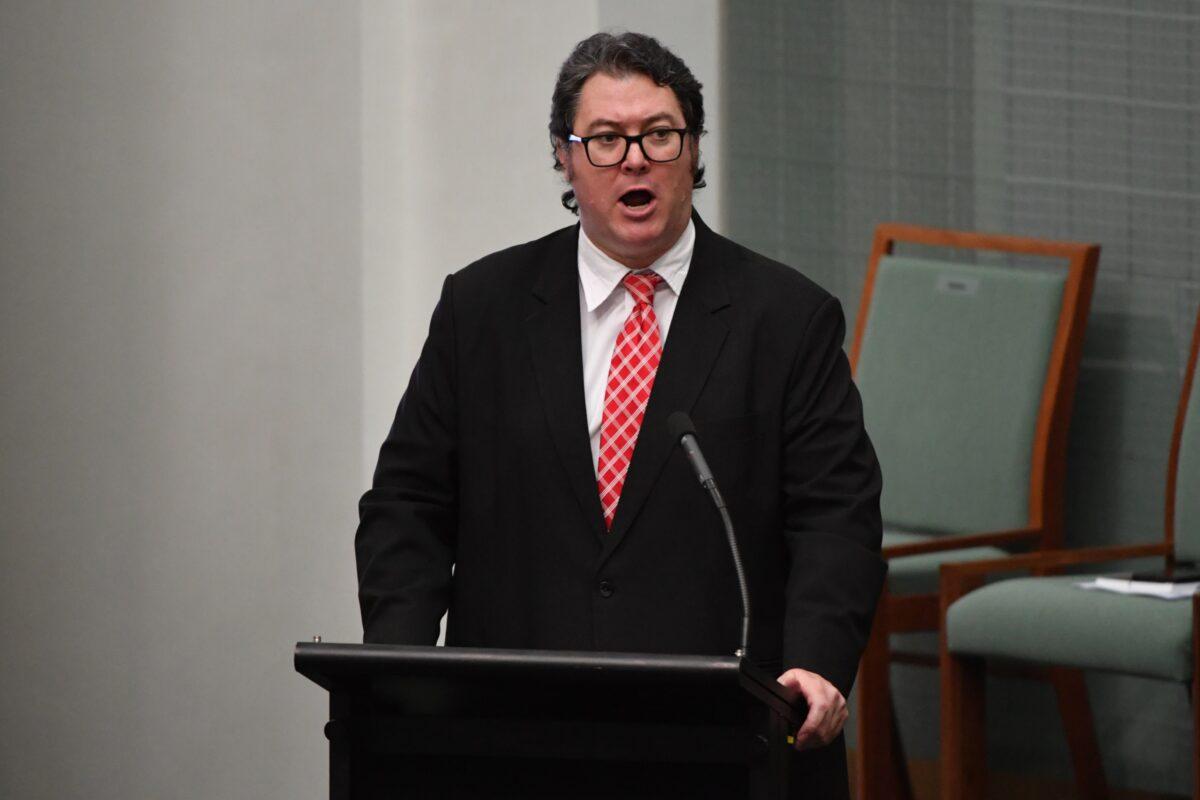 Nationals Member for Dawson George Christensen makes a 90-second statement before Question Time in the House of Representatives at Parliament House in Canberra, Australia, on Aug. 23, 2021. (Mick Tsikas/AAP Image)
