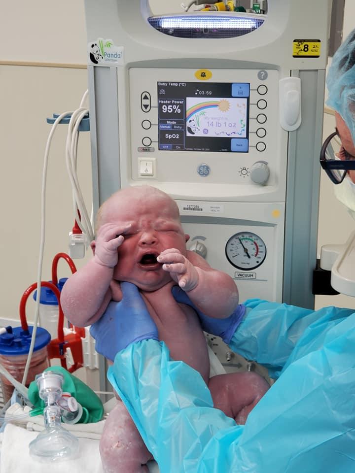 Baby Finnley was born weighing a whopping 14.1 pounds. (Courtesy of <a href="https://www.facebook.com/cary.patonai">Cary Patonai</a>)