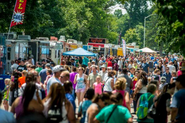 A crowd of people at a food truck festival in Topeka, Kansas. (Bob Ross/Greater Topeka Partnership)