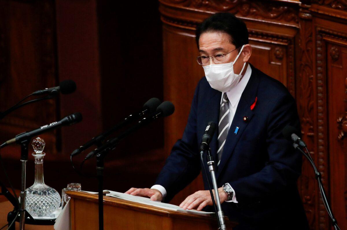 Fumio Kishida, Japan's new prime minister, delivers his first policy speech at parliament in Tokyo, Japan, on Oct. 8, 2021. (Kim Kyung-Hoon/Reuters)