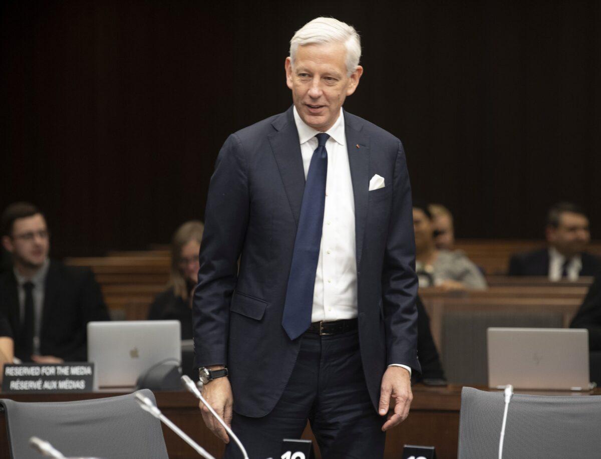 Canada's Ambassador to China Dominic Barton, former managing director of McKinsey & Co., waits to appear before the House of Commons Special Committee on Canada-China Relations in Ottawa on Feb. 5, 2020. (Adrian Wyld/Canadian Press)