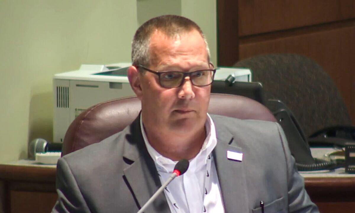Loudoun County Superintendent Scott Ziegler is seen during a school board meeting in Ashburg, Va., on June 22, 2021. (LCPS/Screenshot via The Epoch Times)