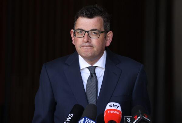 Victorian Premier Daniel Andrews speaks during a press conference at he back of Parliament in Melbourne, Australia, on Oct. 14, 2021. (Robert Cianflone/Getty Images)