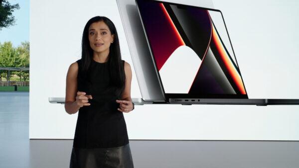 Apple's Shruti Haldea speaks about the MacBook Pro powered by the company's new M1 Pro and M1 Max chips, during a special event at Apple Park in Cupertino, Calif., in a photo released on Oct. 18, 2021. (Apple Inc/Handout via Reuters)