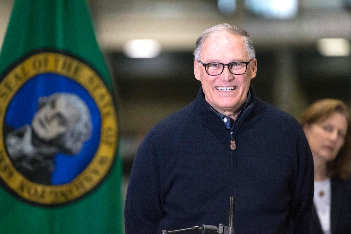Washington Gov. Jay Inslee in Seattle on March 28, 2020. (Karen Ducey/Getty Images)