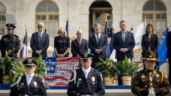 President Joe Biden, first lady Jill Biden, Homeland Security Secretary Alejandro Mayorkas, FBI Director Christopher Wray, and others attend the Annual National Police Officers' Memorial Service at the U.S. Capitol on Oct. 12, 2021. (DHS Photo/Benjamin Applebaum)