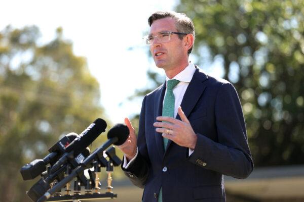 NSW Premier Dominic Perrottet speaks during a press conference in Sydney, Australia, on Oct. 18, 2021. (Brendon Thorne/Getty Images)