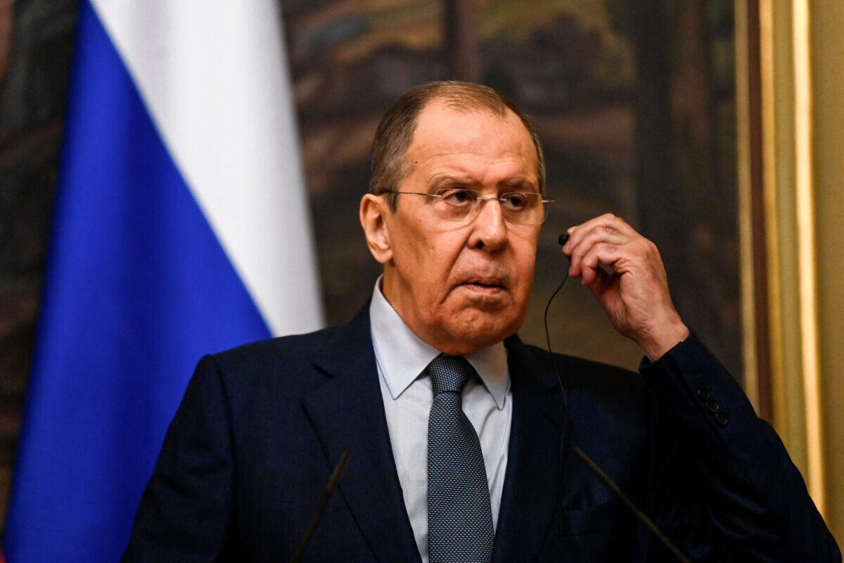 Russian Foreign Minister Sergei Lavrov holds a joint press conference with his Iranian counterpart following their meeting in Moscow on Oct. 6, 2021. (Kirill KudryavtsevI/POOL via Getty Images)