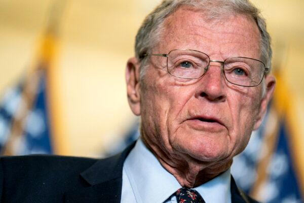 Rep. Jim Inhofe (R-Okla.), the top Republican on the Senate Armed Services Committee, is seen in Washington on April 21, 2021. (Stefani Reynolds/Getty Images)