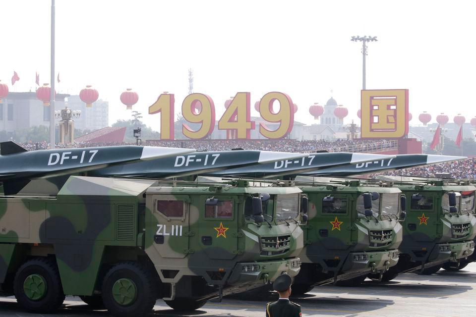 Military vehicles carrying hypersonic DF-17 missiles travel past Tiananmen Square during a military parade in Beijing, China, on Oct. 1, 2019. (Reuters/Jason Lee)