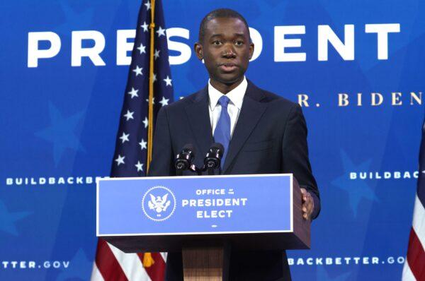 Then U.S. Deputy Secretary of the Treasury nominee Wally Adeyemo speaks during an event at the Queen Theater in Wilmington, Del., on Dec. 1, 2020. (Alex Wong/Getty Images)