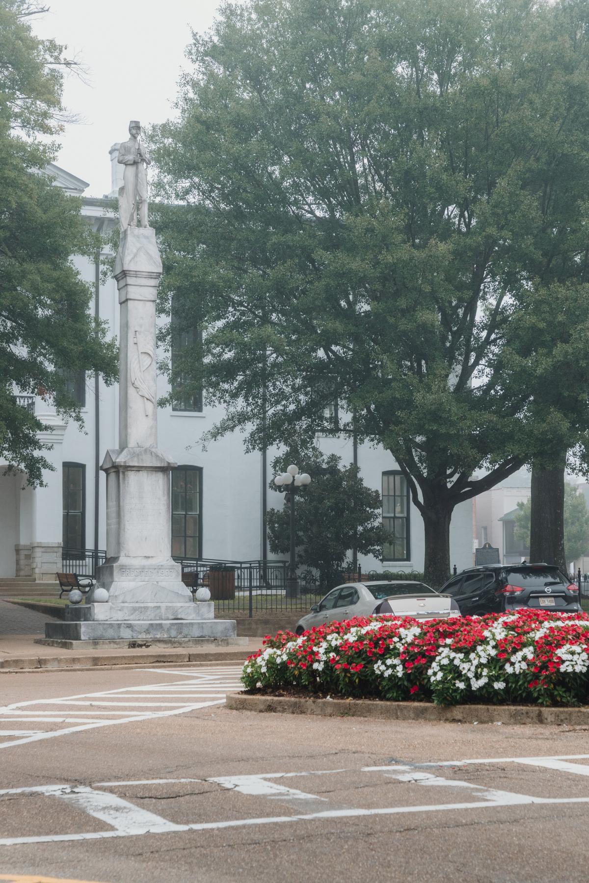 The Confederate monument at the south front of the Lafayette County Courthouse. (Dennis Lennox)