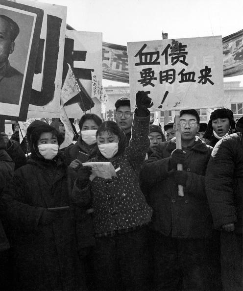 Young Chinese people demonstrate during the "great proletarian Cultural Revolution" in front of the French embassy, in Beijing, on Jan. 1967. Since the Cultural Revolution was launched in May 1966 at Beijing University, Mao's aim was to recapture power after the failure of the "Great Leap Forward," The movement was directed against those "party leaders in authority taking the capitalist road." (Jean Vincent/AFP via Getty Images)