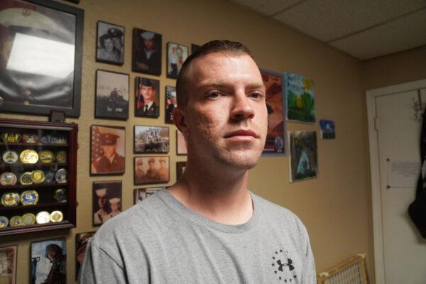 Brendan Bosley, 30, formerly of Michigan, served in the Air Force until his honorable discharge in August 2022. He received critical support from Operation: Transition Outside the Wire in Williams, Ariz., on Oct. 20, 2021. (Allan Stein/Epoch Times)