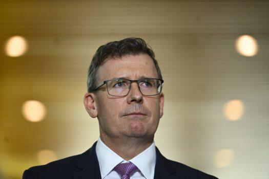 Australian Education Minister Alan Tudge speaks during a press conference at Parliament House in Canberra, Australia, on Oct. 22, 2021. (AAP Image/Lukas Coch)