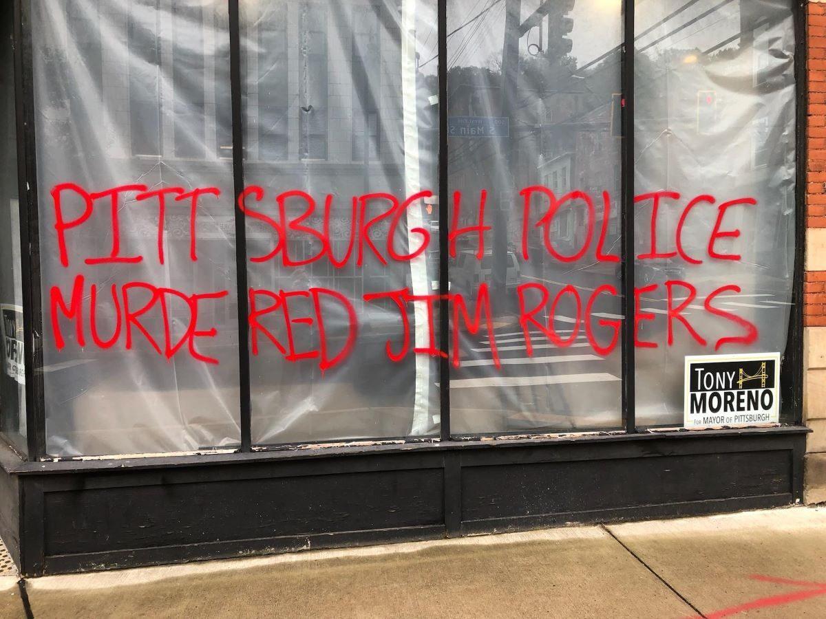 Pittsburgh Mayoral Candidate Tony Moreno’s campaign headquarters were vandalized on Oct. 22, 2021. (Photo Courtesy of Patty Poloka, Moreno campaign manager )