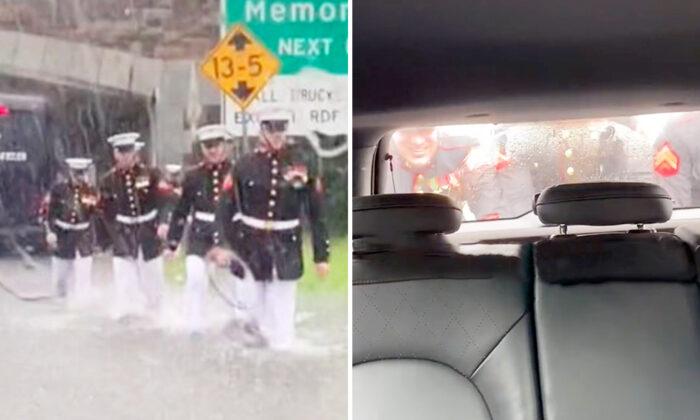 Video: Stranded Woman Films Uniformed Marines Pushing Her Car Out of Flood Waters