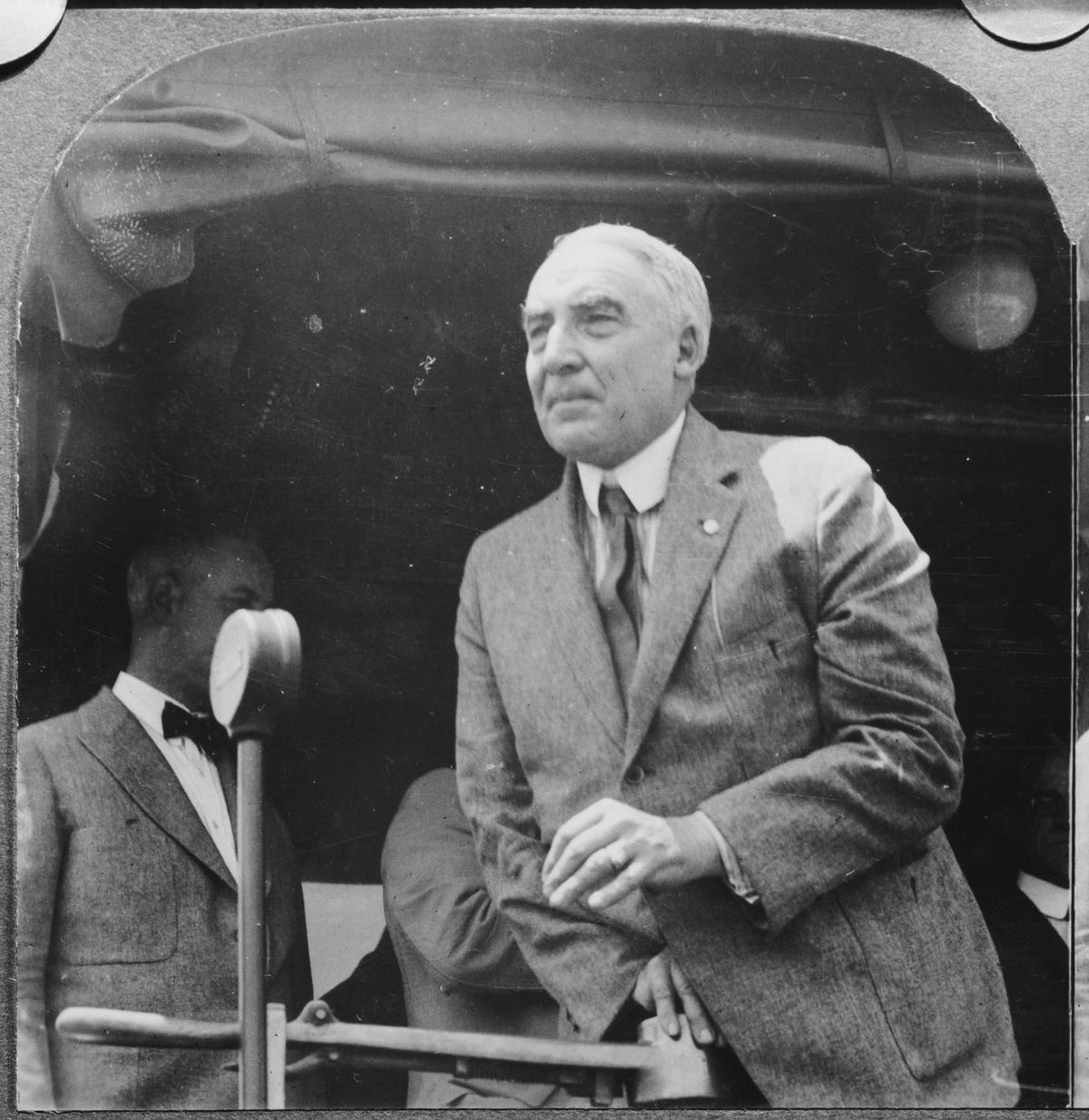 President Warren Harding makes a speech at Martinsburg, W.Va., during his "Voyage of Understanding" trip to Alaska in July 1923. (Keystone View Company/Archive Photos/Getty Images)