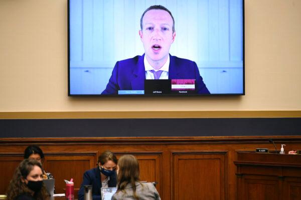 Facebook CEO Mark Zuckerberg testifies remotely during a House Judiciary subcommittee on antitrust on Capitol Hill, Washington, on July 29, 2020. (Mandel Ngan/Pool via AP)