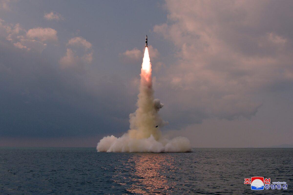 A new submarine-launched ballistic missile is seen during a test in this undated photo released, on Oct. 19, 2021, by North Korea's Korean Central News Agency (KCNA). (KCNA via Reuters)