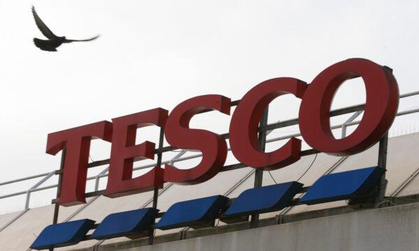 A picture shows signage on a branch of a Tesco in London on Jan. 27, 2017. (Daniel Leal-Olivas /AFP via Getty Images)