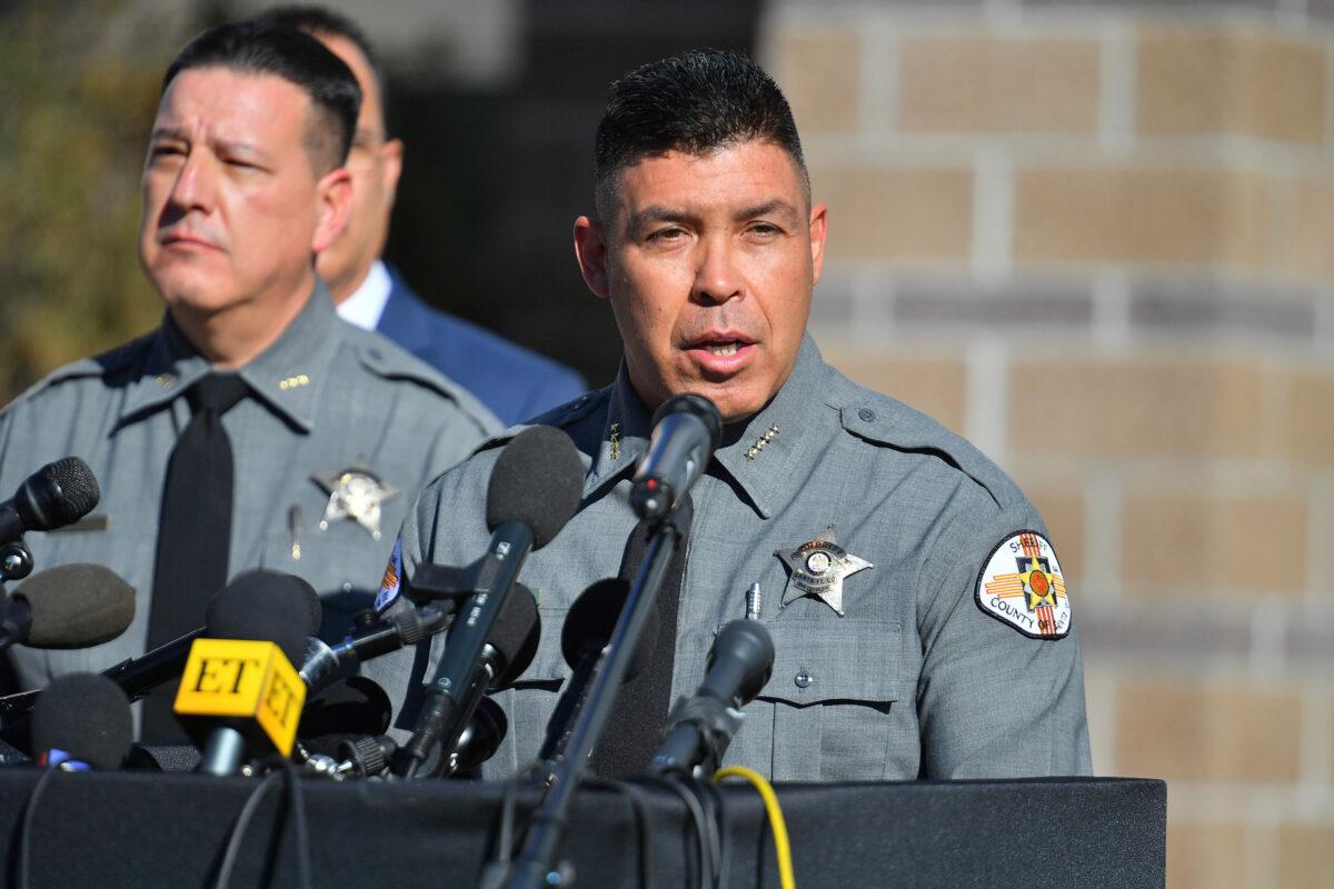 Santa Fe County Sheriff Adan Mendoza speaks during a press conference at the Santa Fe County Public Safety Building in Santa Fe, N.M., on October 27, 2021. (Sam Wasson/Getty Images)
