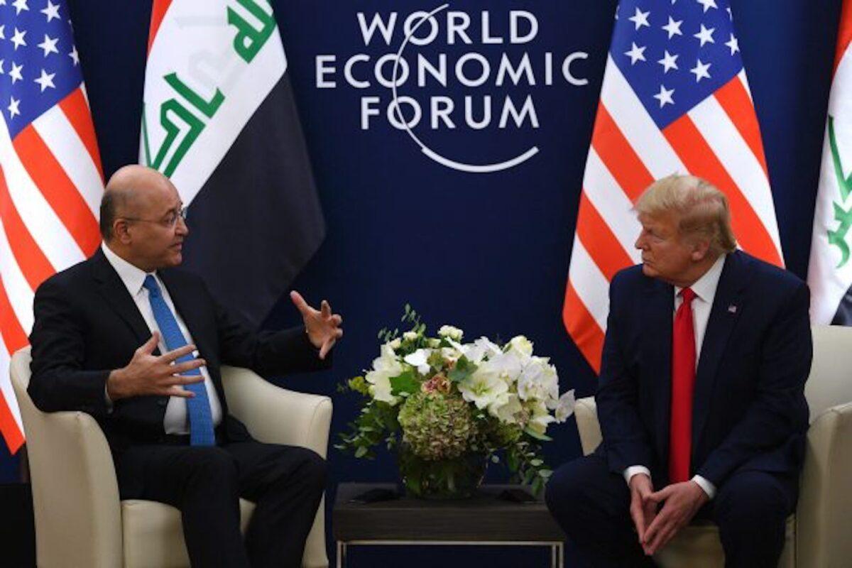 President Donald Trump speaks with Iraqi President Barham Salih during a bilateral meeting at the World Economic Forum in Davos, Switzerland, on Jan. 22, 2020. (Jim Watson/AFP via Getty Images)