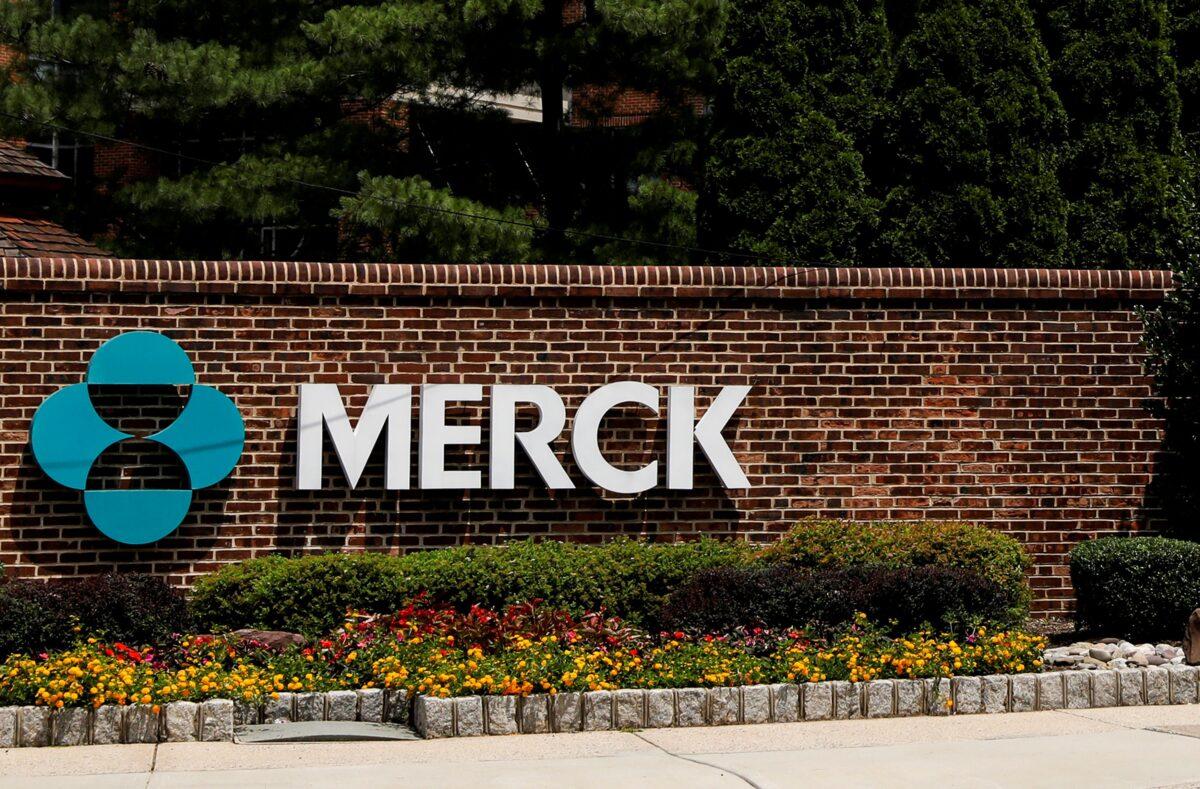 The Merck logo is seen at a gate to the Merck & Co. campus in Rahway, N.J., on July 12, 2018. (Brendan McDermid/Reuters)