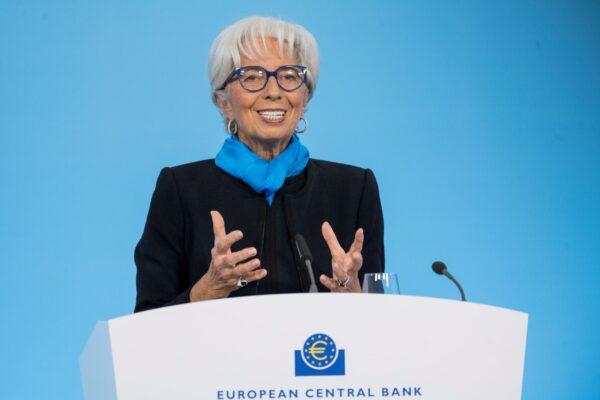 Christine Lagarde, head of the European Central Bank (ECB), speaks to the media following a meeting of the ECB Governing Council in Frankfurt, Germany on Oct. 28, 2021. (Thomas Lohnes/Getty Images)