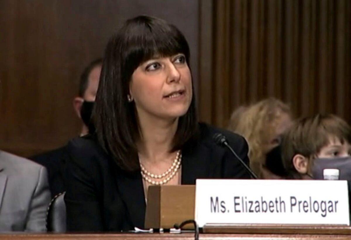 Elizabeth Prelogar testifies before a Senate Judiciary Committee hearing on Capitol Hill in Washington on Sept. 14, 2021. (U.S. Senate/Handout via Reuters)