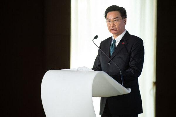 Taiwanese Foreign Minister Joseph Wu speaks at Globsec forum in Bratislava, Slovakia on October 26, 2021 during his visit to Slovakia and the Czech Republic. (Photo by VLADIMIR SIMICEK / AFP) (Photo by VLADIMIR SIMICEK/AFP via Getty Images)
