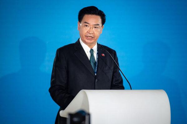 Taiwanese Foreign Minister Joseph Wu speaks at the Globsec forum in Bratislava, Slovakia, on Oct. 26, 2021. (Vladimir Simicek/AFP via Getty Images)