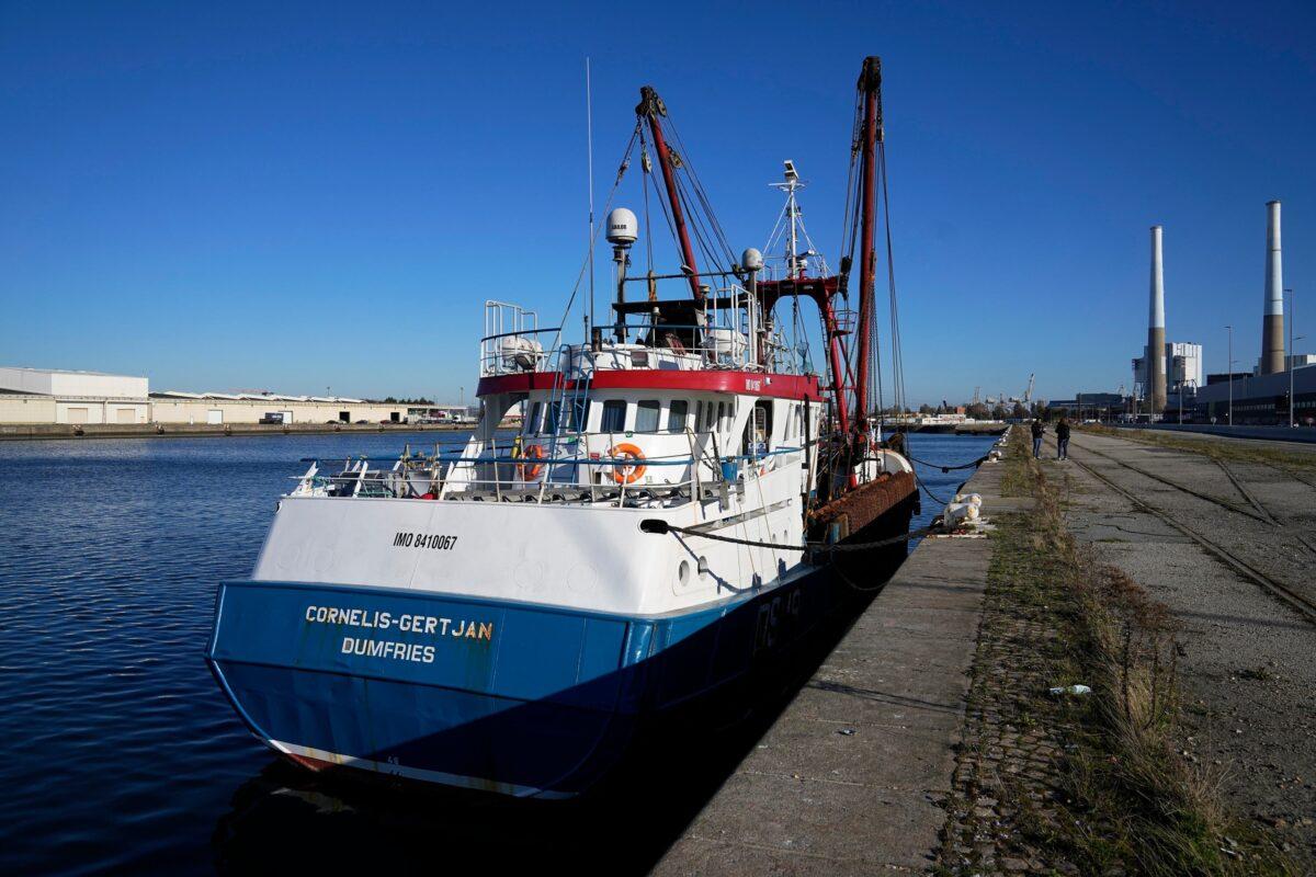 The Cornelis Gert Jan in Le Havre, where it was detained on Oct. 27, 2021. (Michel Euler/AP)