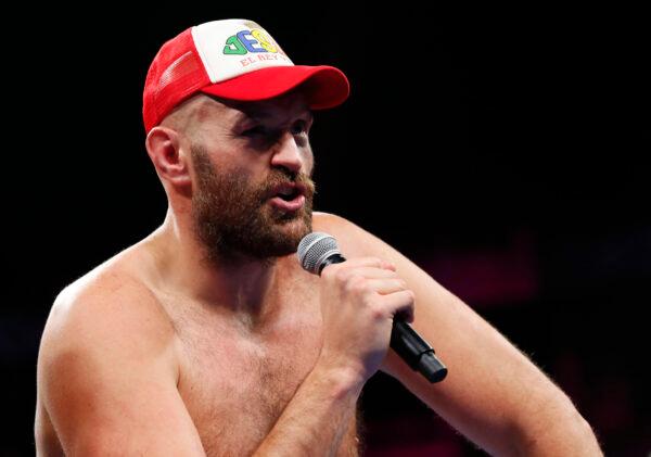 Tyson Fury during a press conference after winning the fight against Deontay Wilder at T-Mobile Arena in Las Vegas, Nev., on Oct. 9, 2021. (Steve Marcus/Reuters)