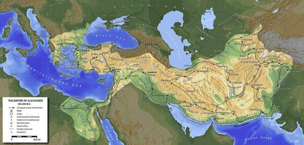 Map of Alexander's empire and his route. (Generic Mapping Tools/CC BY-SA 3.0)