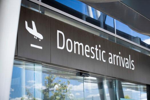 A general view of a Domestic arrivals sign at Perth Airport in Perth, Australia, on Jan. 8, 2021. (Matt Jelonek/Getty Images)