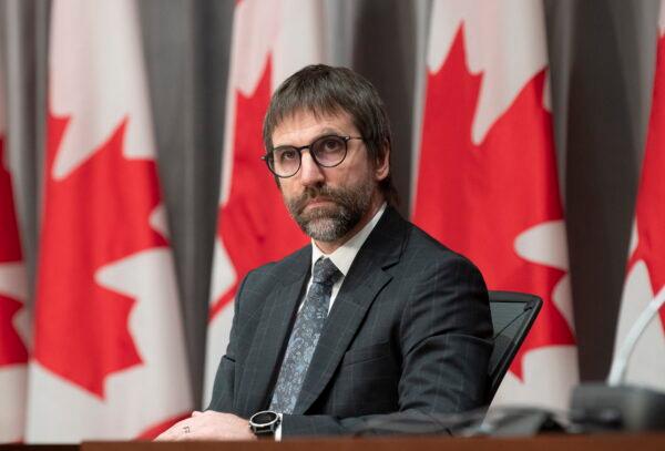 Heritage Minister Steven Guilbeault during a news conference in Ottawa, April 17, 2020. (The Canadian Press/Adrian Wyld)