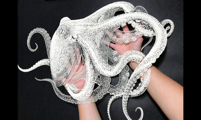 Amazing Japanese Artist Hand Cuts 3-Dimensional Octopus From a Single Sheet of Paper