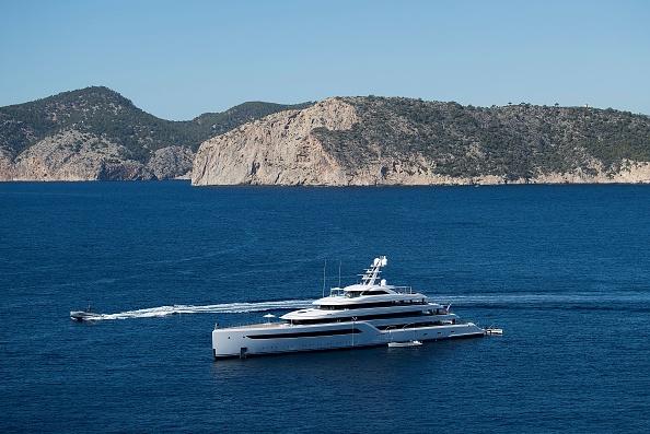 Jack Ma’s yacht moored in the Bay of Santa Ponsa, on the island of Mallorca on Oct. 20, 2021. (Jaime Reina/AFP via Getty Images)